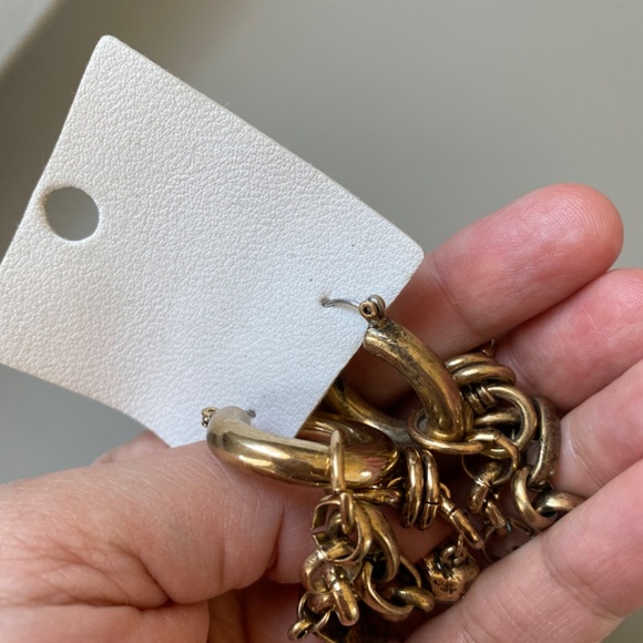 FREE PEOPLE CHAIN CRYSTAL CHUNKY HOOP DANGLE EARRINGS NEW brass - Picture 3 of 5